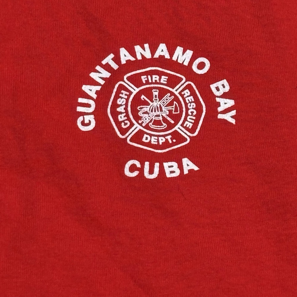 Guantanamo Bay Fire and Rescue T-shirt XL Red Dual Side Print - Picture 3 of 6